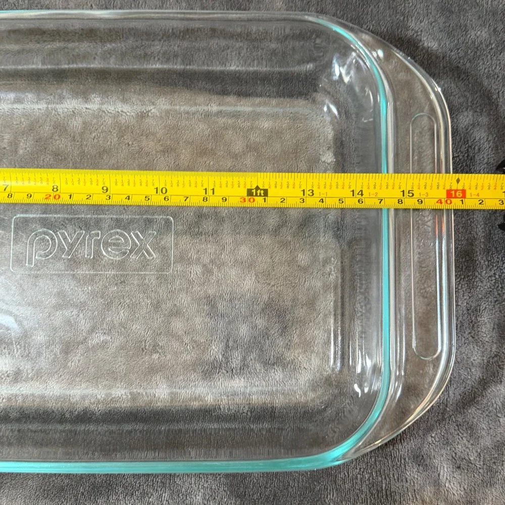 VTG‎ Pyrex 3 Quart Clear Glass Oblong Baking Dish 9x13 2233 USA Made Easy Grip